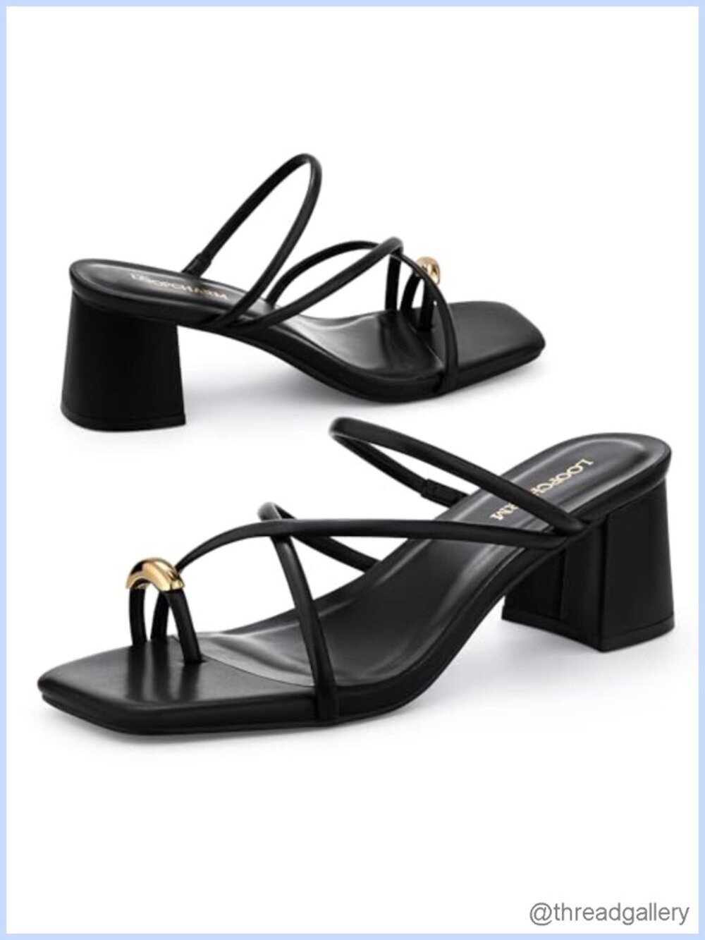 Strappy Sandals Chunky Block Heel Mules Square Toe Faux Leather
